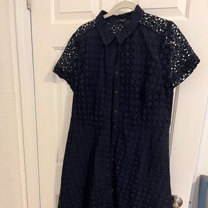 Fully lined cotton lace summer shirt dress, navy, from Ann Taylor